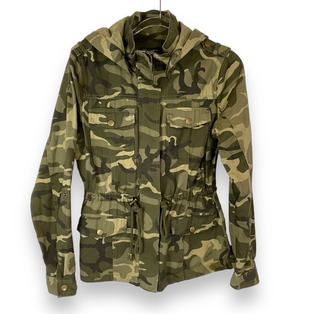 Shinestar Jacket Womens Camo Camouflage Military Hooded Zip Up Green Size M NWT